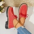 thumbnail image 3 of Lace Up Platform Loafers for Women Thick Sole Wide Width Fashion Suede Low Top Business Walking Shoes Red Size 8.5, 3 of 7