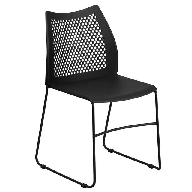 Chaise empilable noire de la collection Hercules de Flash Furniture avec base traîneau et dossier perforé