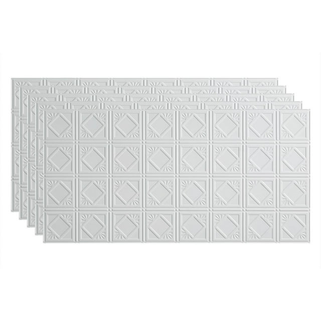 FASÄDE Traditional 4 Decorative Vinyl 2ft x 4ft Glue Up Ceiling Panel in Gloss White (5 Pack)