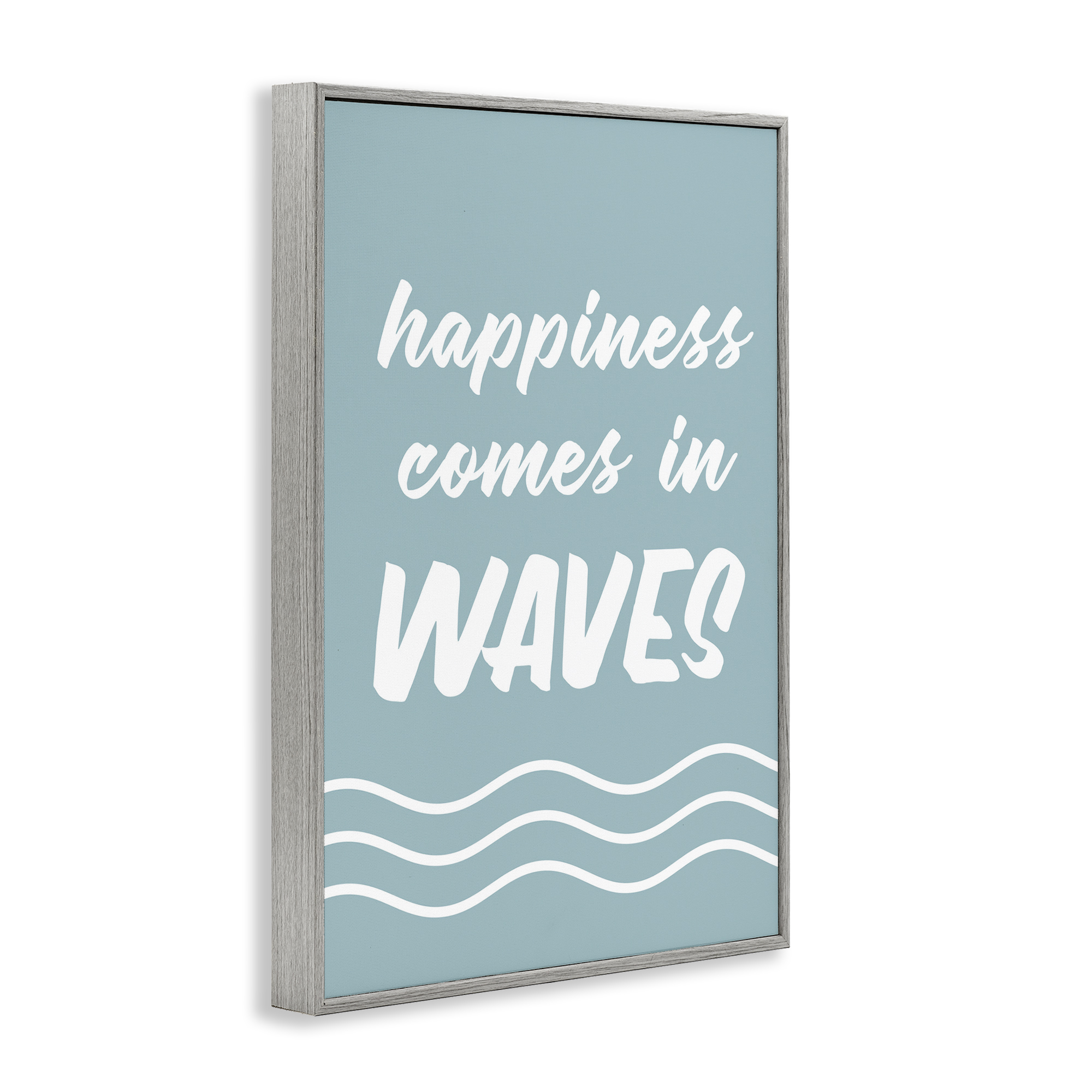 Stupell Industries Happiness In Waves Typography Painting Gray Framed Art Print Wall Art, 16 x 24