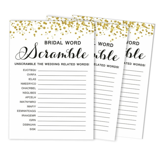 Inkdotpot 50-Pack Wedding Word Scramble Bridal ShowerGameCards Gold ConfettiParty Wedding Supplies
