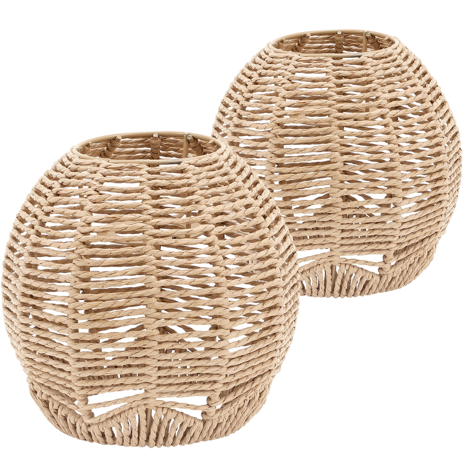 2 Pcs Ceiling Pendant Light Covers Vintage Imitation Rattan Handwoven