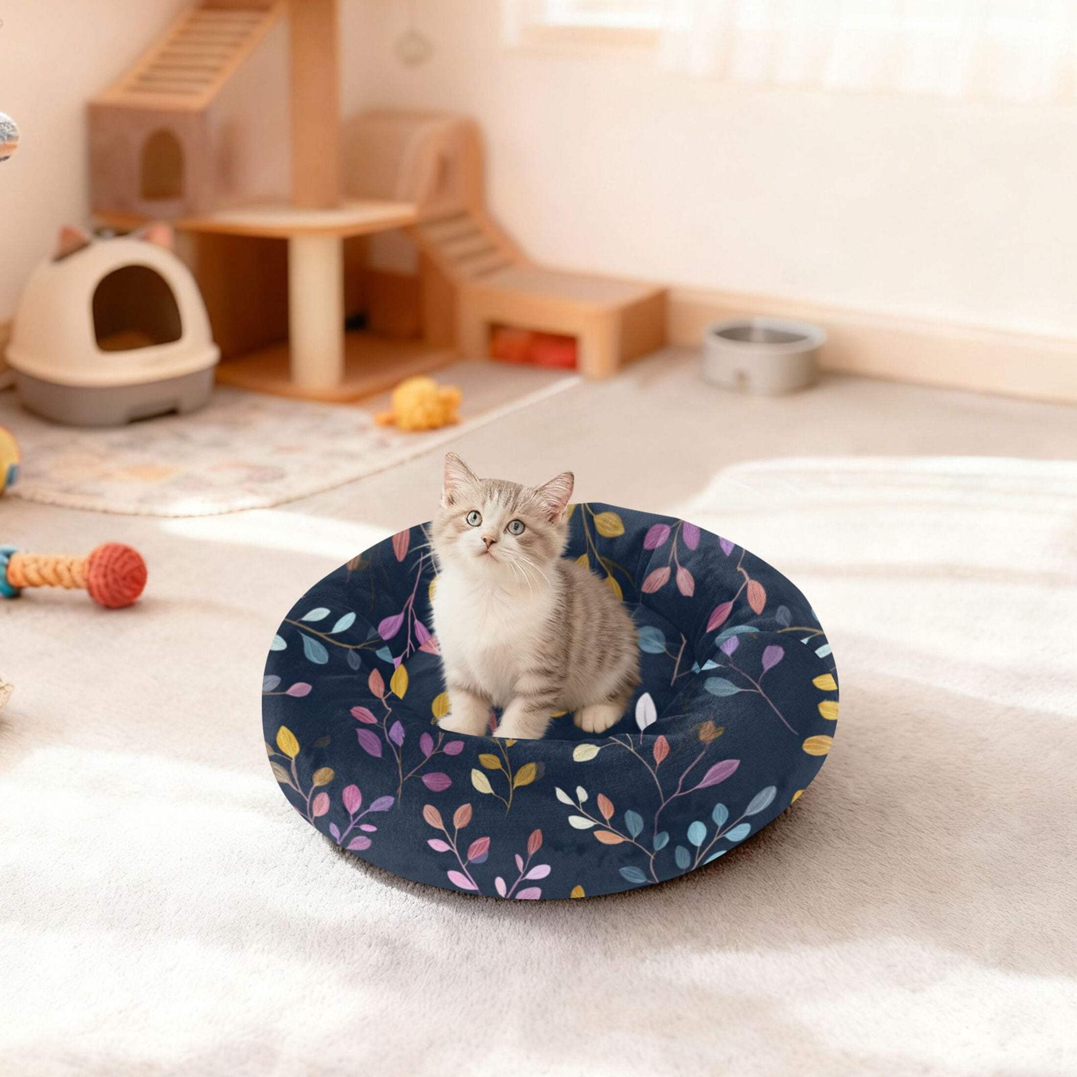 Pet Bed Pet Mat Cozy Removable & Washable Comfort For Cats And Dogs Small Pastel Leaves