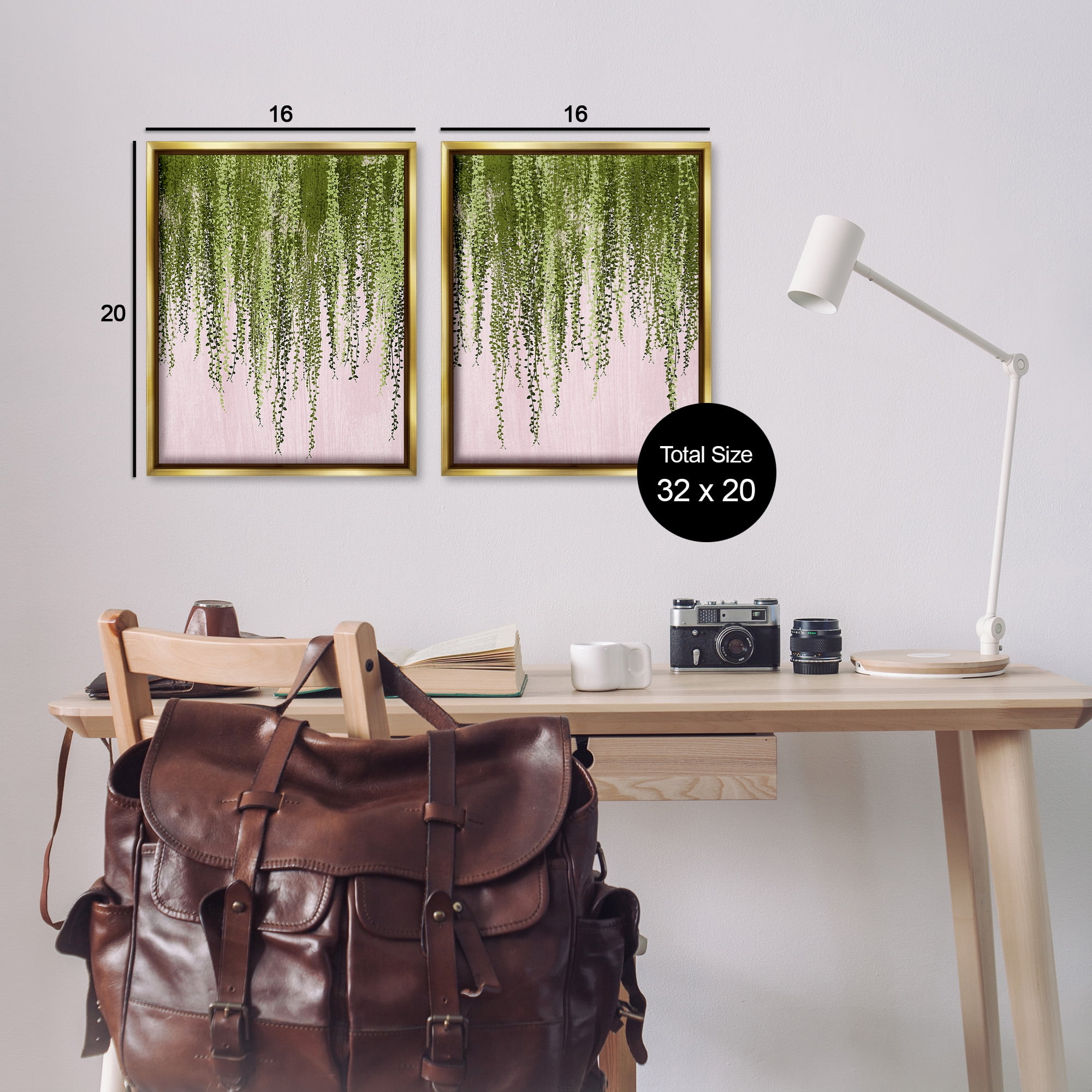 Stupell Industries Natural Falling Ivy Botanical & Floral Painting Gold Floater Framed Canvas Art Print Wall Art, 17 x 21, Set of 2