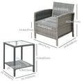 thumbnail image 3 of Outsunny Patio Wicker Coffee Table Set with Cushions 3 Pieces Blue, 3 of 10