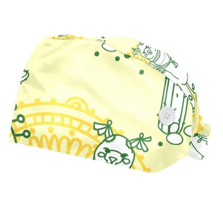 

2PCS Working Cap with Buttons and Sweatband Adjustable Tie Back Hats Bouffant Caps Alpaca Scrub Turban Hat