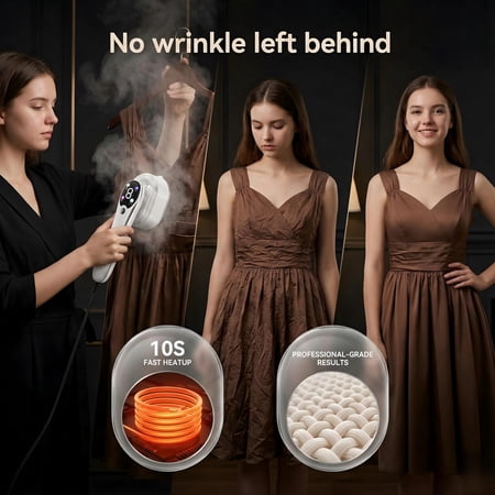 Steamer for Clothes, 1200W Handheld Garment Steamer with 10s Fast Heat & LCD Display, 4 Steam Levels, 90° Swivel Handle, Portable Travel Steam Iron for Home & Trip