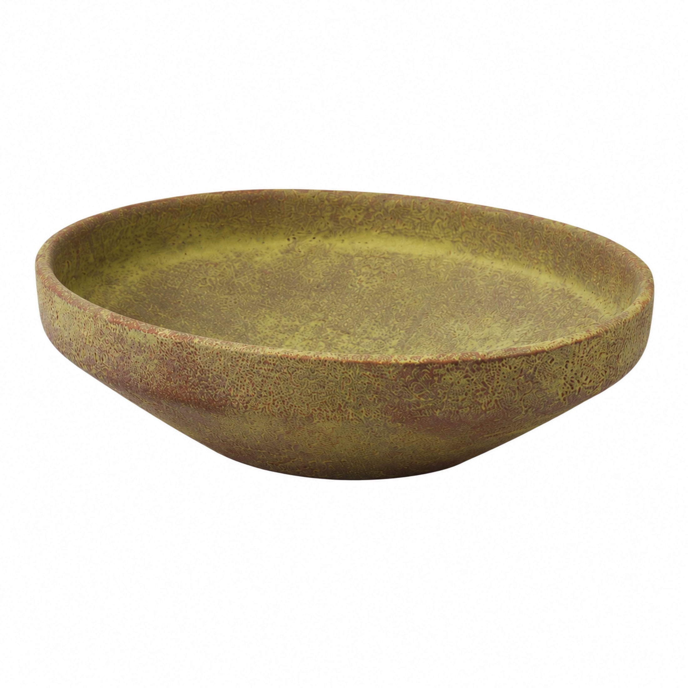 DecMode 12" Round Textured Red Ceramic Decorative Bowl with Yellow Shadings