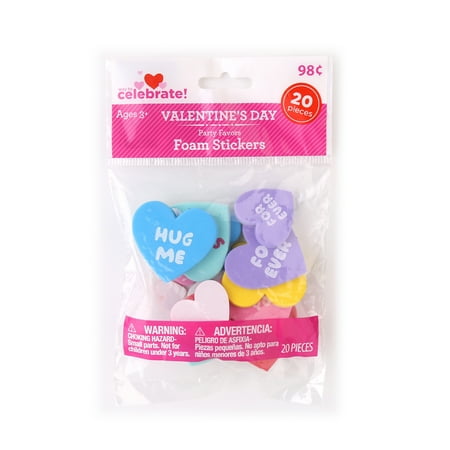 WAY TO CELEBRATE! Multi-color Valentine's Day Foam Stickers Party Favors, 20 Count