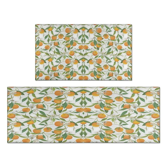 2 Piece Orange Rug Kitchen Rug Set, Decor Kitchen Rugs, Absorbent Non-Slip Washable Floor Mats, Home Indoor Runner Rugs 17"x47" 17"x30"