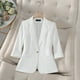 thumbnail image 1 of Blazer de mujer, moda informal, color liso, bolsillo, cuello vuelto, manga 3/4, blusa de dacrón, 1 of 5