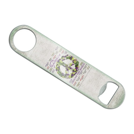 How You Say Spell Peace Around World Stainless Steel Vinyl Covered Flat Bartender Speed Bar Bottle Opener