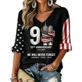 thumbnail image 2 of 9/11 25th Anniversary Shirt Womens WE Will Never Forget Tee Shirts | Lightweight Fabric,waffle V Neck Short Sleeve Tops, American Flag, 2001-2026 25Th Anniversary Tops, Patriotic Honor Tee Shirt,4XL, 2 of 6