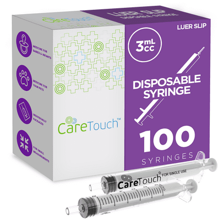 Care Touch Syringe with Luer Slip Tip, 3ml - 100 Sterile Syringes (No