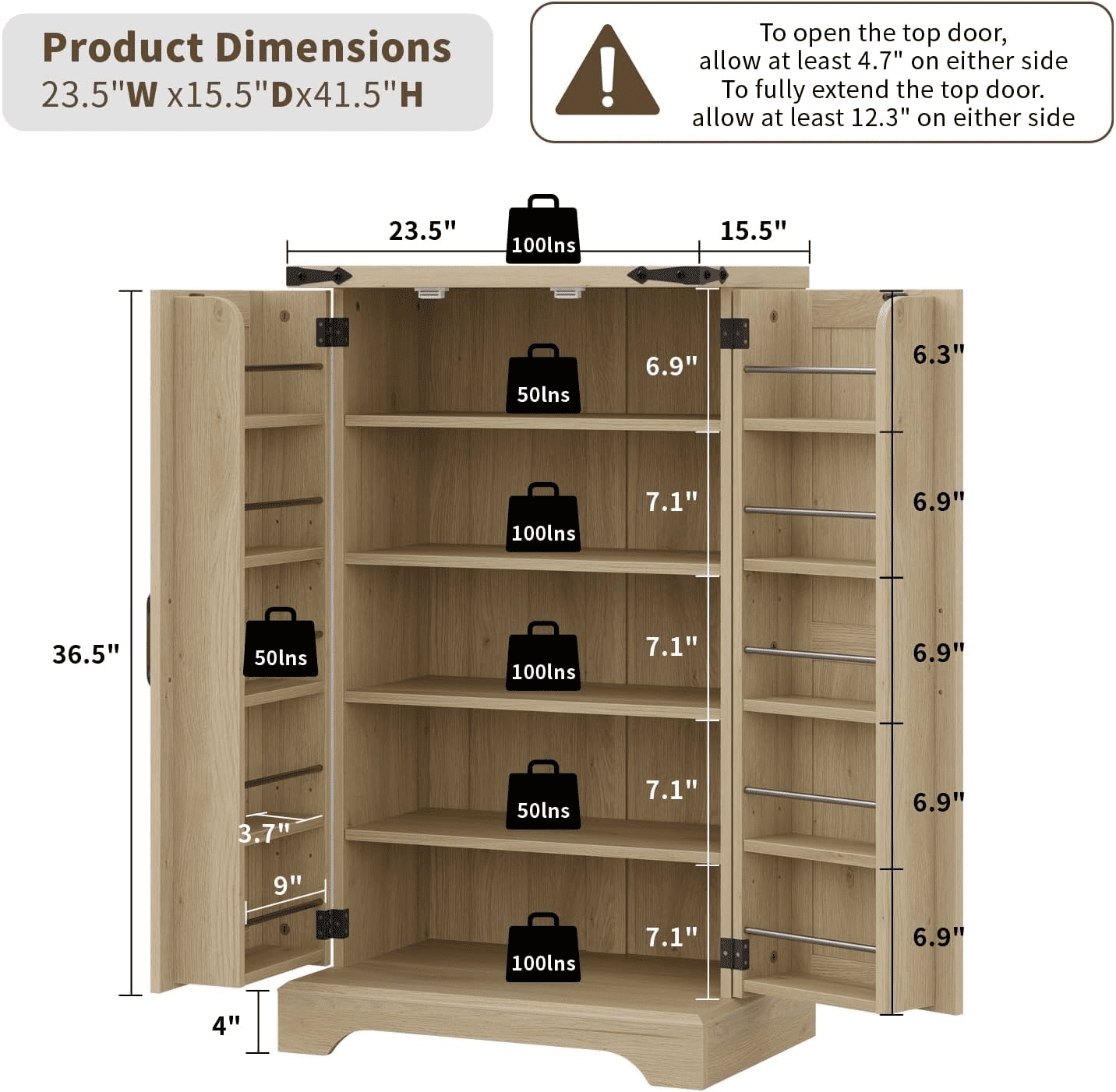 Storage Cabinet with Rattan Doors 24 inch Wide Pantry Cabinet Organizer Wood 23.5 inchW x 15.5 inchD x 41.5 inchH Cupboard Brown