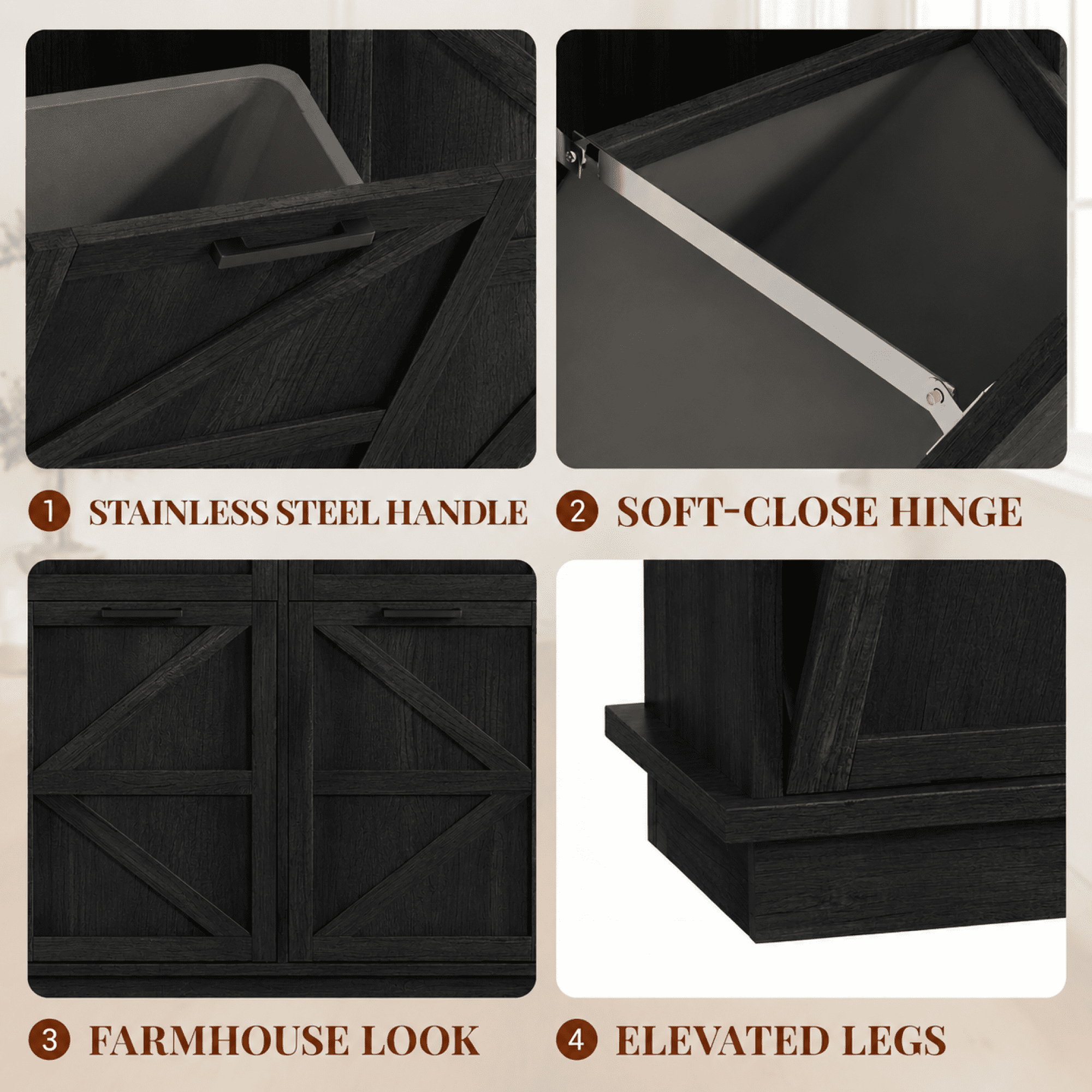 HOQBN Tilt Out Trash Can Cabinet, Farmhouse Wooden Double 10-Gallon Hidden Garbage Bin with Drawer, Dog Proof Storage Cabinet for Kitchen, Laundry and Living Room Black