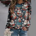 thumbnail image 2 of asdoklhq Long Sleeve T Shirt Women Fall and Winter Christmas Santa Print Casual Long Sleeved Round Neck Hooded Sweatshirt Blouse Dark Blue 2X, 2 of 7