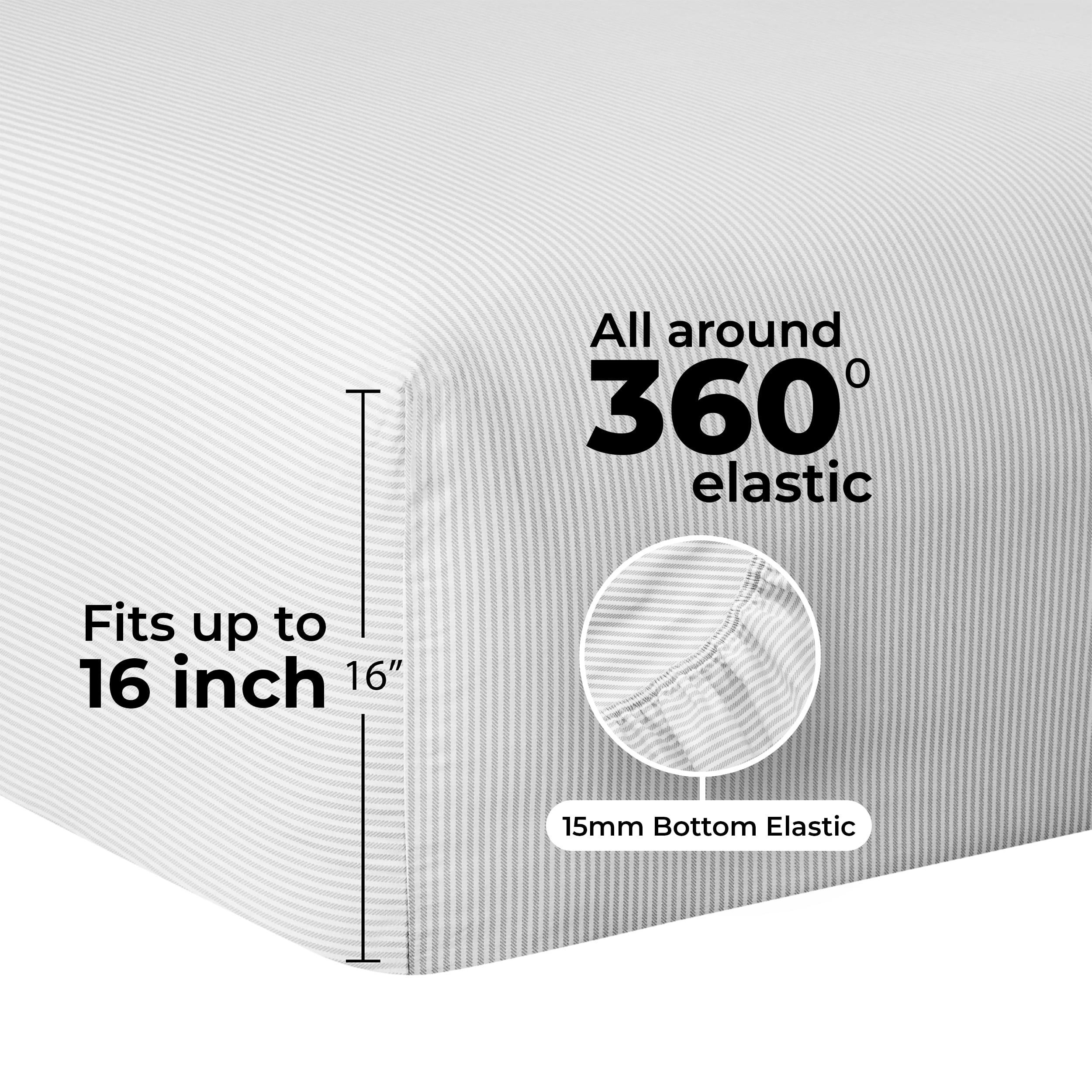Mainstays 3-Piece 300 Thread Count Gray Stripe Cotton Blend Bed Sheet Set, Twin XL