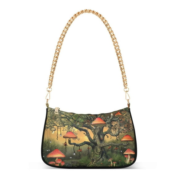Ryvnso Magic Mushroom on Tree Womens Chain Shoulder Bag Tote Handbags Clutch Hobo Purse with Zipper for Travel