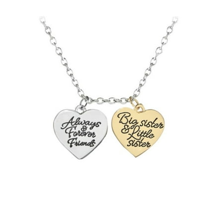 Always Forever Friends Big Little Sister Anti-Tarnish 2 Heart Gold Silver Tone Necklace,
