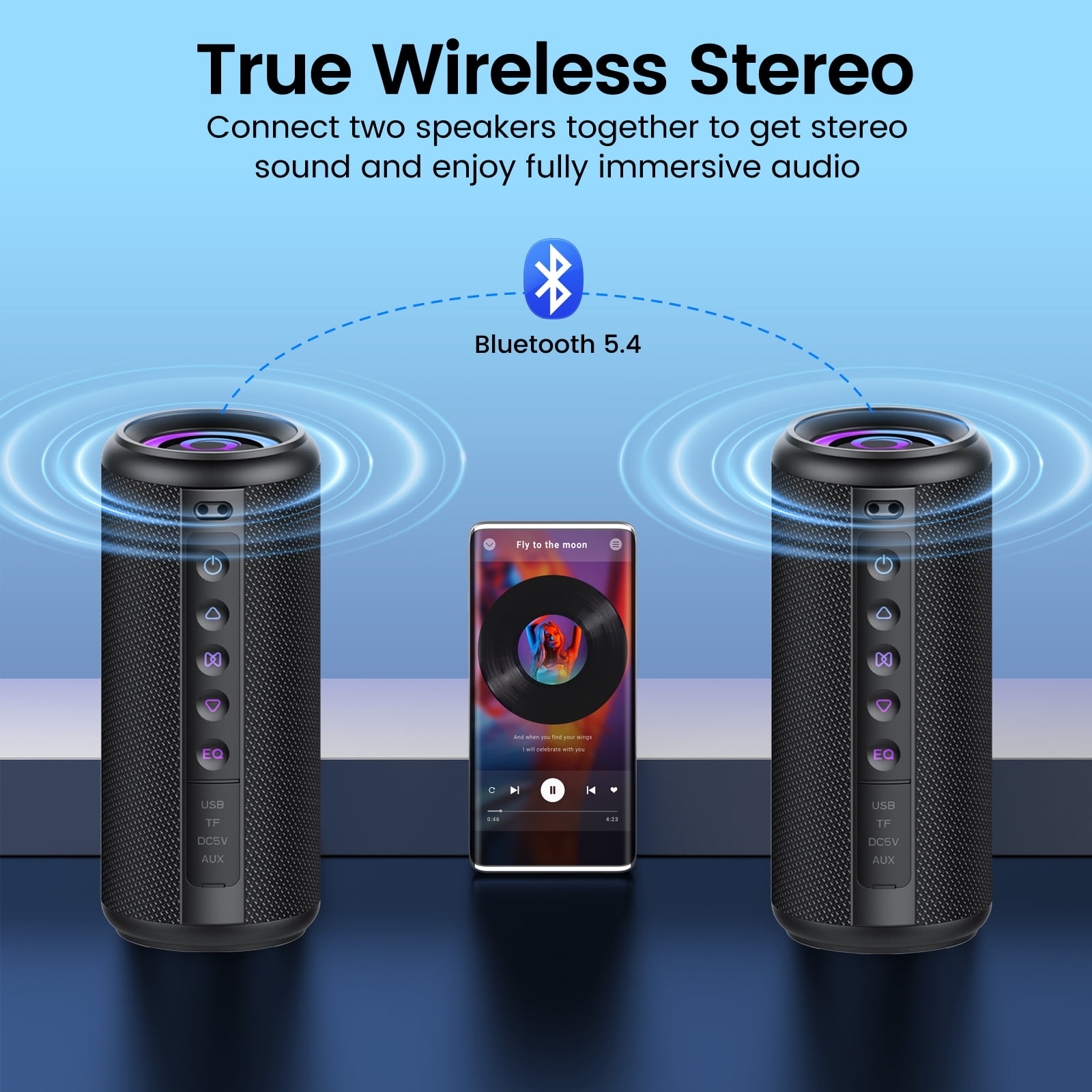 Portable Bluetooth Speaker, Bluetooth 5.4 Wireless Speaker, IPX7 Waterproof Outdoor Speaker with RGB Party Lights, 20W Stereo Sound, 20H Playtime, TWS Pairing for Camping, Beach, Home Party