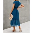 thumbnail image 7 of FreshPrettyWomen Summer Bohemian Floral Casual Wrap V Neck Ruffle Cap Sleeveless Belt A-Line Pleated Hem Midi Sun Dress White, 7 of 7