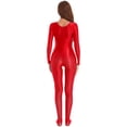 thumbnail image 4 of YONGHS Womens Glossy Spandex Full Bodysuit Costume Dance Zentai Unitard Long Sleeve Jumpsuit Burgundy M, 4 of 7