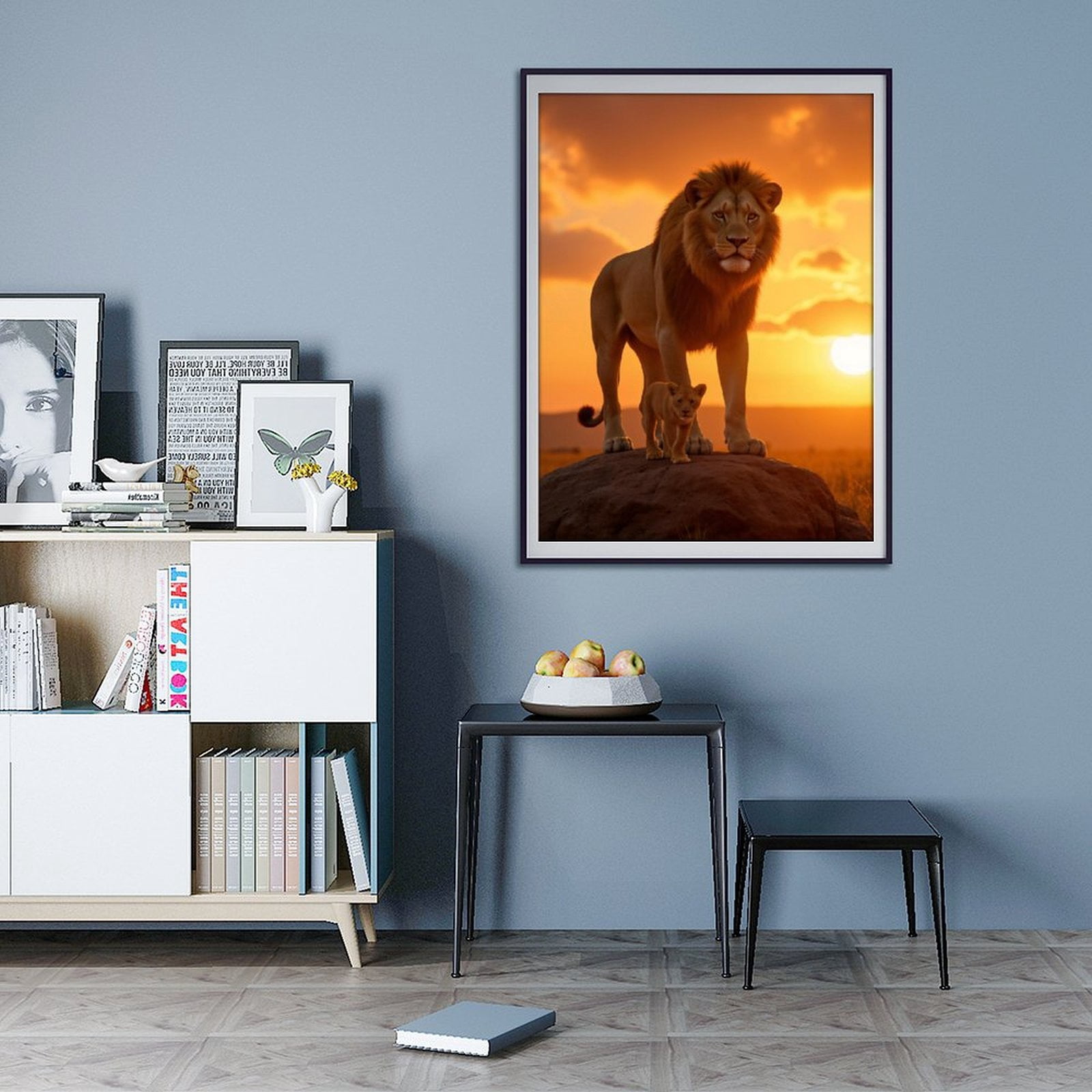 Diamond Art Kit for Adults, Lion Cubs Sunset Rock Scene Diamond Painting for Adults Beginners, DIY Diamond Art Painting Kits, 5D Diamond Painting Crafts for Home Decor 12x16 Frameless