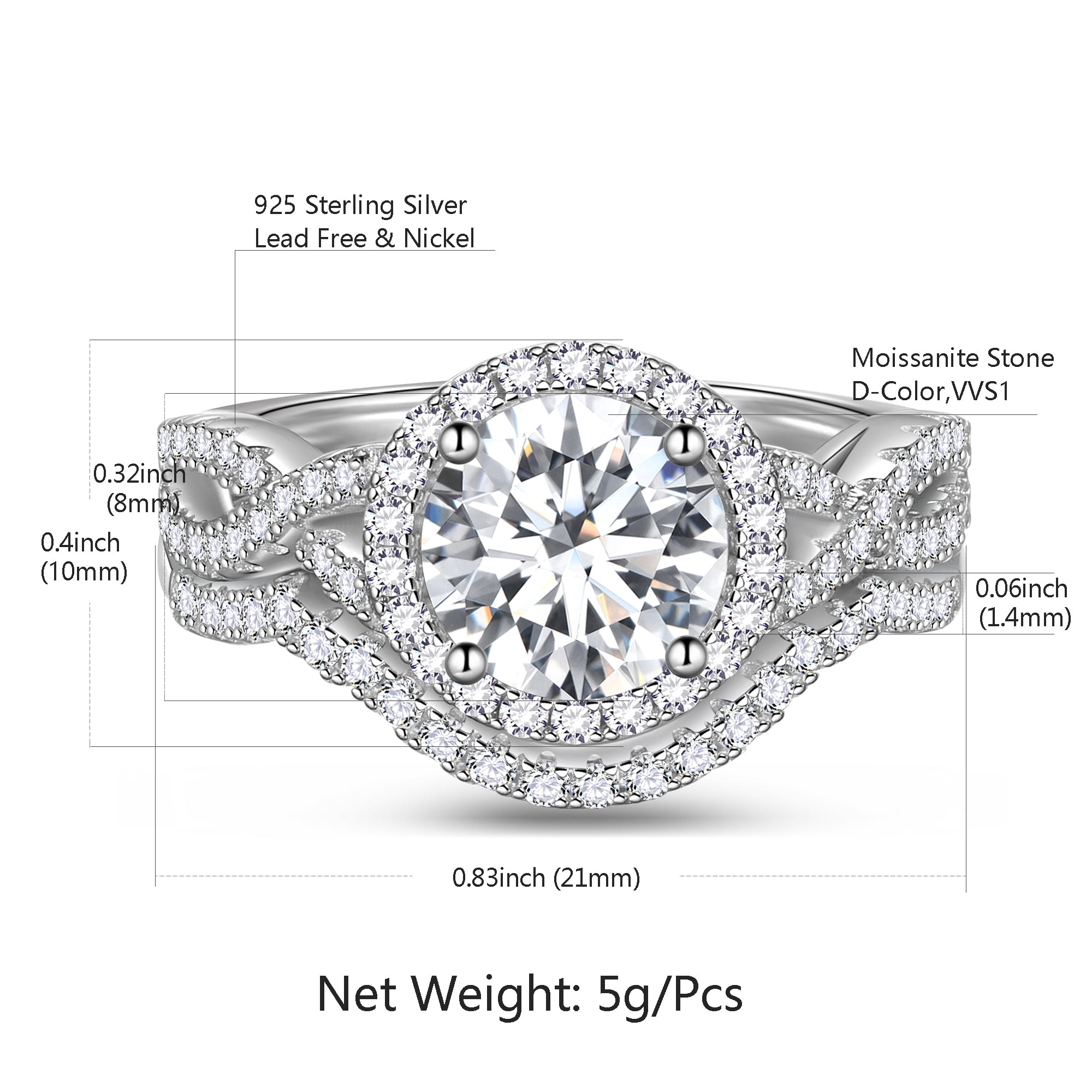 Beautlace 1.5 Ct Infinity Moissanite Engagement Ring Set,Sterling Silver Wedding Bridal Rings for Women ,Size 9