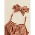 thumbnail image 5 of Liacowi Baby Summer Romper Outfit for Girls 2022 Summer Solid Color Sleeveless Spaghetti Strap Bowknot Jumpsuit + Headband, 0-24 Months, 5 of 9