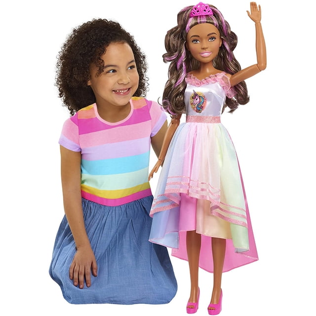 Barbie Gigante Fiesta Unicornio 72cm De Altura Pelo Castaño Barbie Muñeca