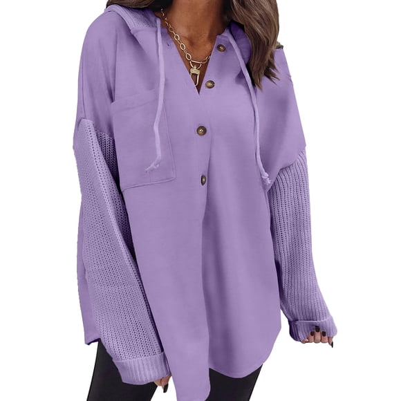 Sudadera con capucha SHEWIN Oversized para mujer, color morado, talla L