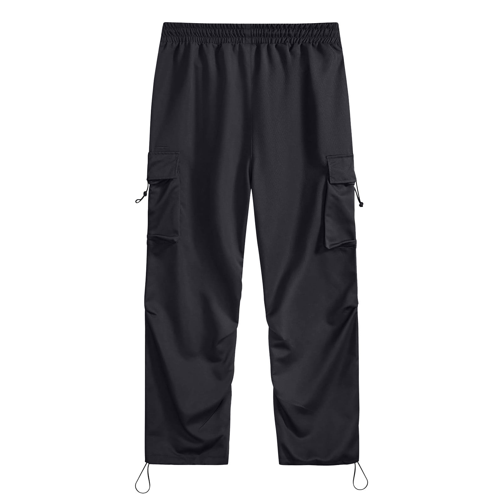 Men's Parachute Cargo Pants Loose Fit Pants Drawstring Casual Pants Multi Pockets Wide Leg Trousers