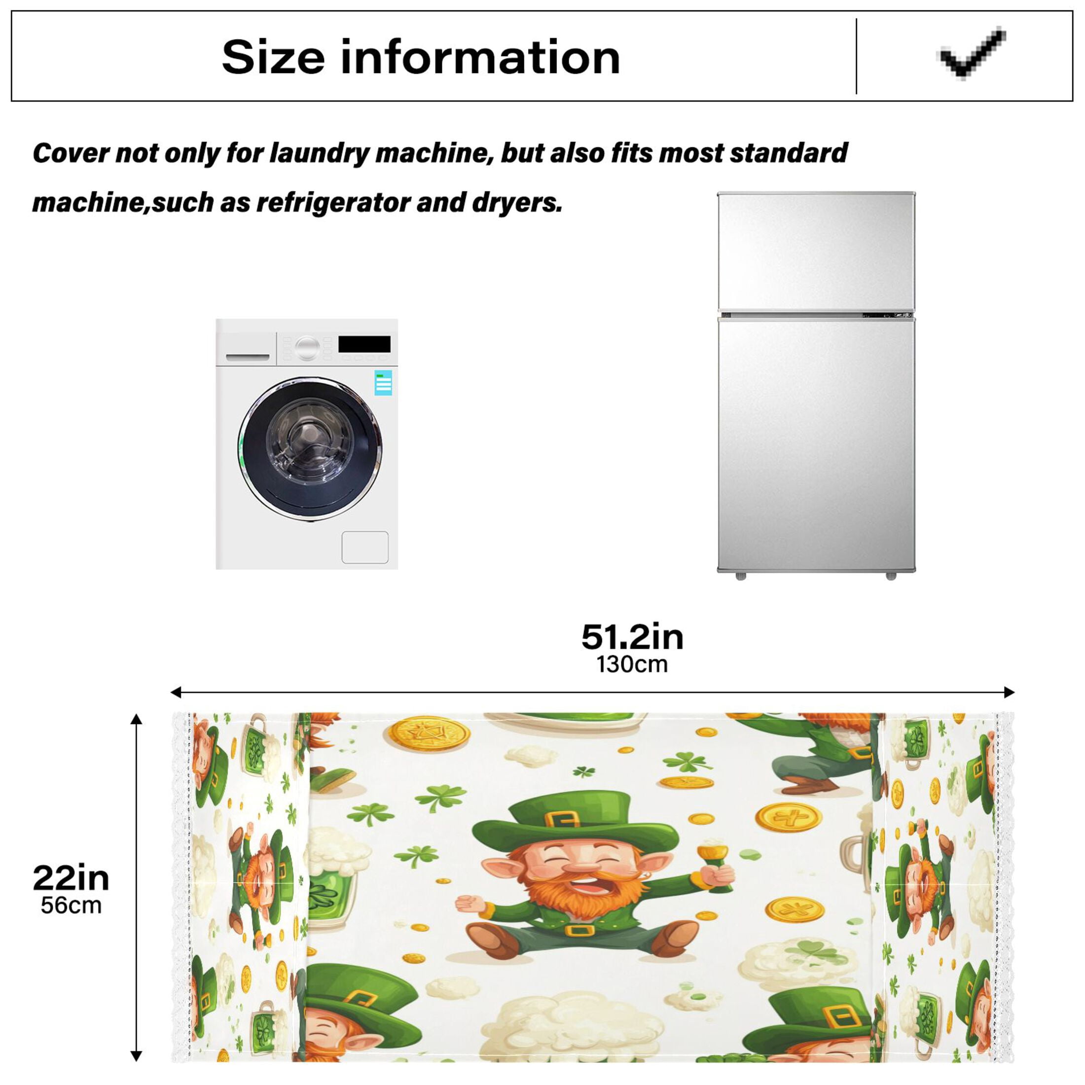 WOBOGO St Patricks Pattern with Leprechauns and Green Beer Mugs Washing Machine Cloth Dryer Refrigerator Top Cover Protective Non-Slip Mat For Kitchen Laundry