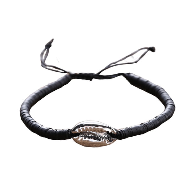 Qarigey 1 juego de pulseras trenzadas de concha hecha a mano Atmósfera exótica Accesorio de moda para el vestido diario Negro Plata Negro Plata 20piezas