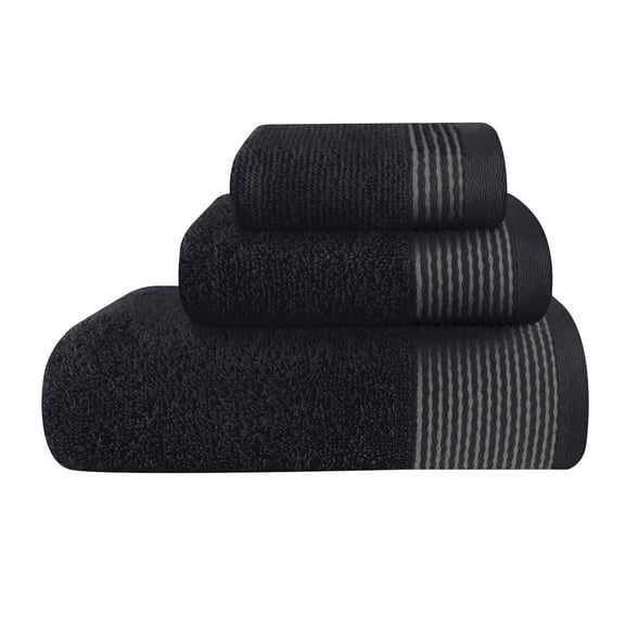 GLAMBURG Ultra Soft 3 Pack Cotton Towel Set, Contains a Bath Towel 28x55 inch, a Hand Towel 16x24 inch & a Wash Coth 12x12 inch, Ideal Everyday use, Compact & Lightweight - Black