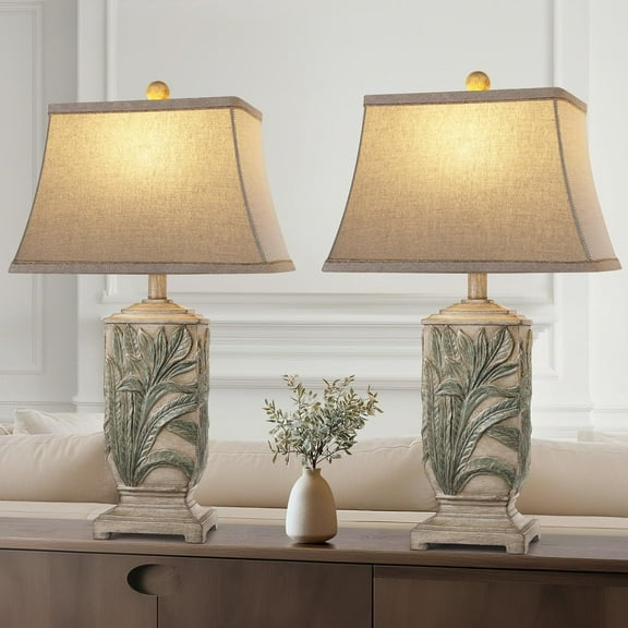 SparkGlowy 25" Vintage Table Lamps 3 Color Temperature Palace Retro Beside Lamp Set of 2, Resin Desk Lamp for Living Room