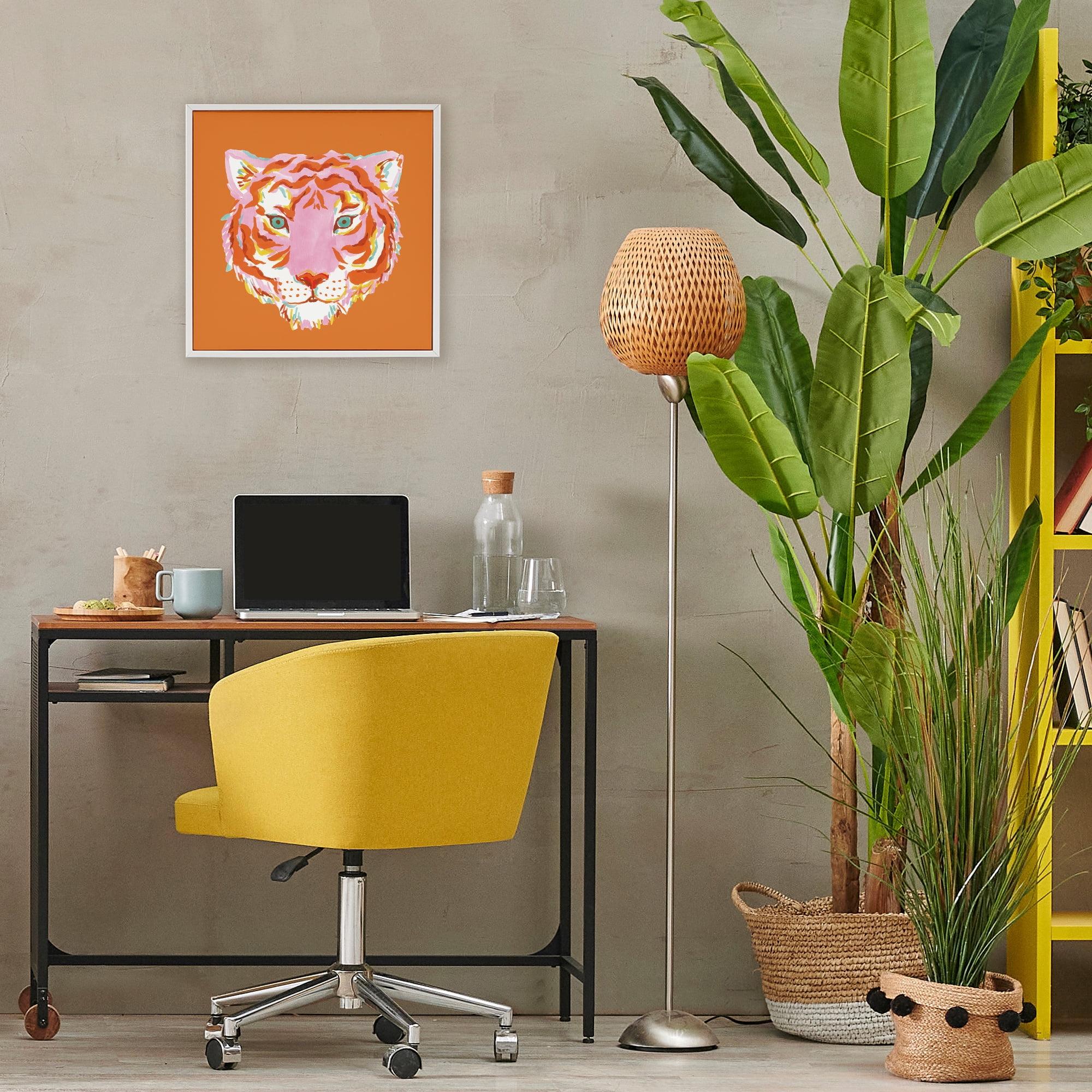 Stupell Industries Fun Bold Orange Tiger White Framed Giclee Art, design by Karolina Sato