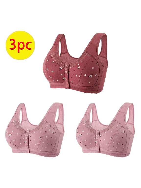 Sakmal Comfy Bras for Women Red 3 Pack Plus Size Full Figure Wireless Bra Ladies Bra