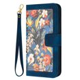 thumbnail image 2 of Leather For Samsung Galaxy A37 5G 6.7-inch Floral  Printed Wallet Case, With Card Holder,Wristband,Magnetic Clasp Kickstand Folio Cover,Dark Blue,For Galaxy A37 5G, 2 of 7