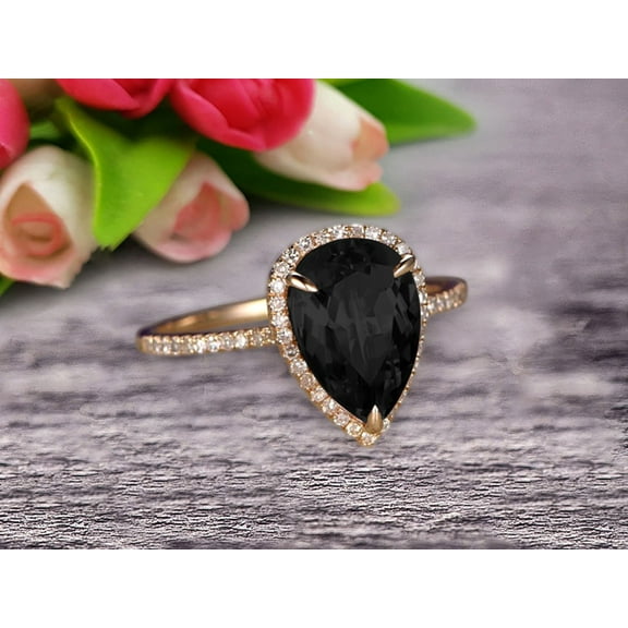 Surprisingly Ring 1.75 Carat 8x5mm Pear Shape Black Diamond Moissanite Engagement Ring Solid 10k Rose Gold Promise Ring Pave Set Vintage Look