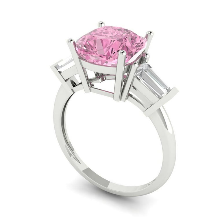 ct Cushion Cut Simulated Pink Diamond Three-Stone Engagement