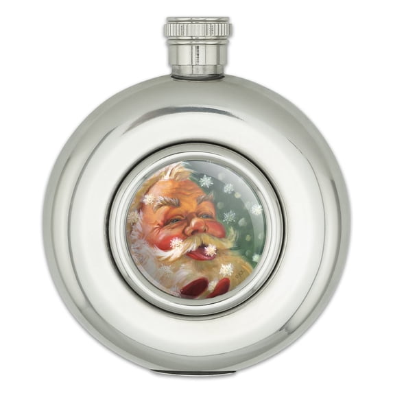 Christmas Holiday Santa Claus Tasting Snowflakes Round Stainless Steel 5oz Hip Drink Flask