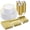 Gold, variant on 150PCS Plastic Dinnerware Set (25 Guests), Clear Gold Disposable Plates for Party, Wedding, Christmas, Anniversary, Includes: Dinner Plates, Dessert Plates, Cups, Spoons, Forks and Knives