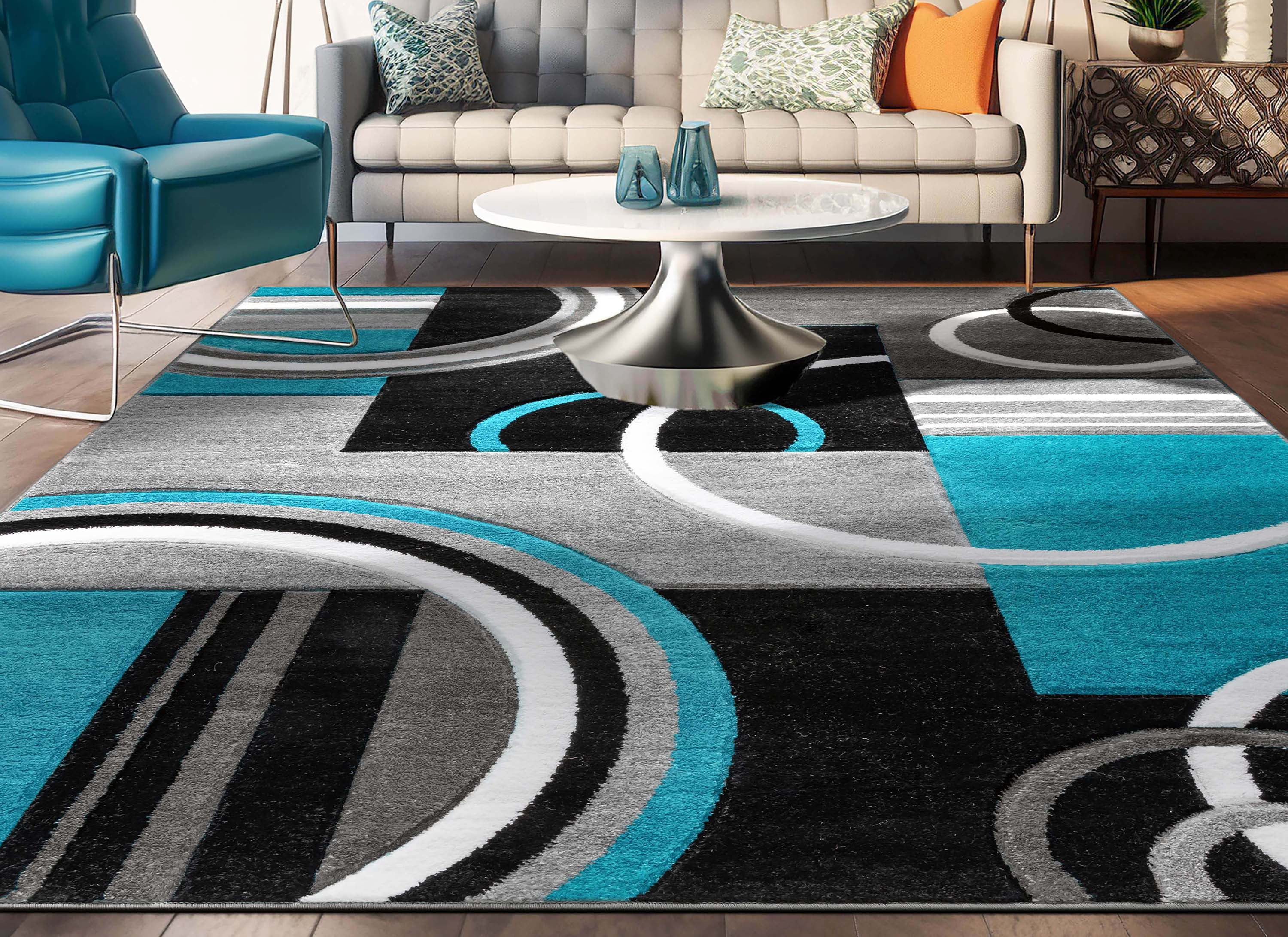 Well Woven Ruby Galaxy Waves Modern Geometric Blue 7'10" x 9'10" Area Rug