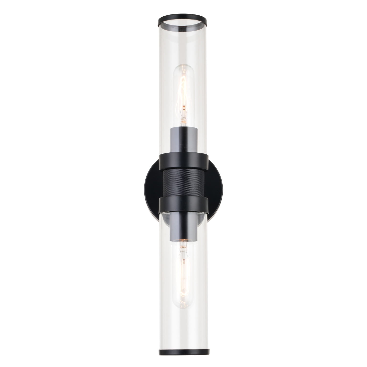Levitt 2 Light Black Industrial Bathroom Vanity Wall Fixture with Clear Tube Glass