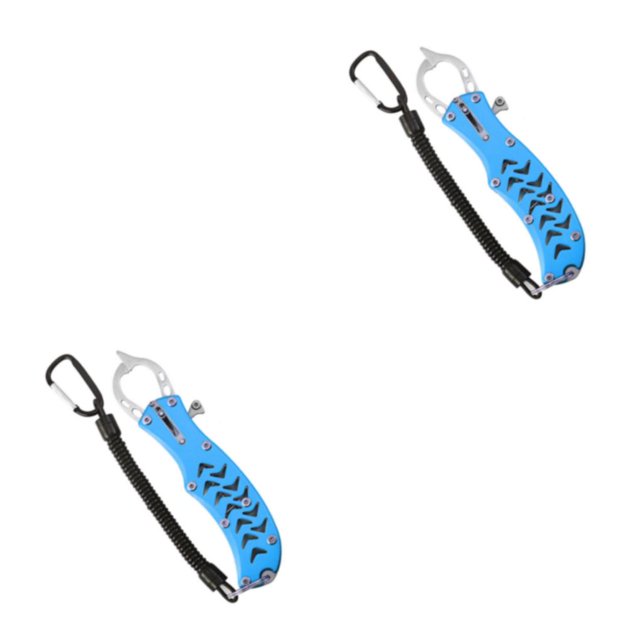 mmirethe Stainless Steel Fish Grip Aluminum Alloy Fish Lip Holder Multifunction Lure Pliers Controller Rustproof Accessory Blue 2PCS