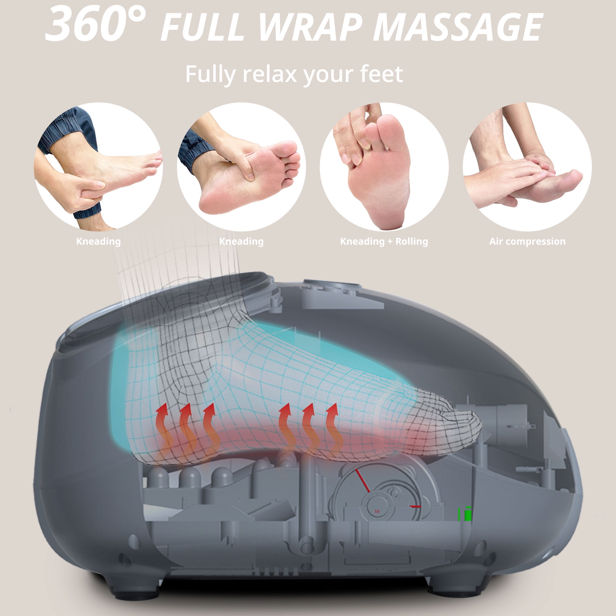 MYNT Foot Massager with Heat, Shiatsu Foot Massage with Remote, Kneading & Rolling, Air Compression, Black