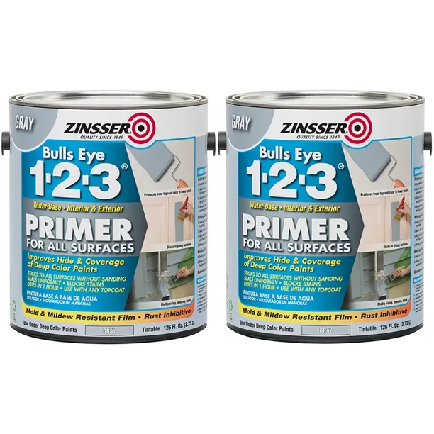 2 Pack of 1 Gal Zinsser 285085 Gray Bulls Eye 123 WaterBased Stain