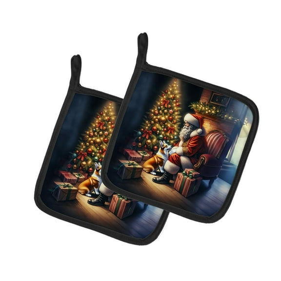 Carolines Treasures DAC4099PTHD 7.5 x 7.5 in. Corgi & Santa Claus Pot Holders - Set of 2